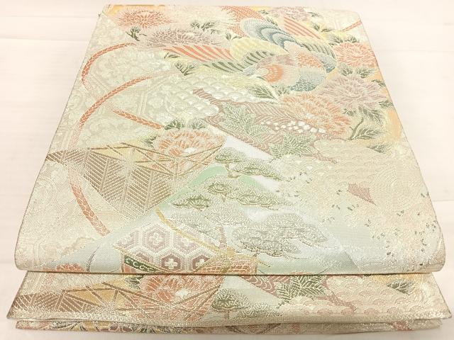 平和屋着物◎900織特選佐賀錦　六通柄袋帯　御所車花鳥文　金銀糸　正絹　逸品　AABF4843yx
