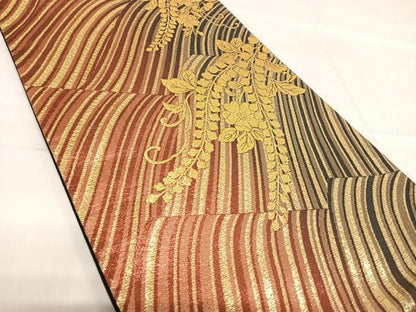 平和屋着物◎六通柄袋帯　立波花文　金糸　正絹　逸品　AABF4844yx