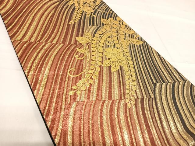 平和屋着物◎六通柄袋帯　立波花文　金糸　正絹　逸品　AABF4844yx