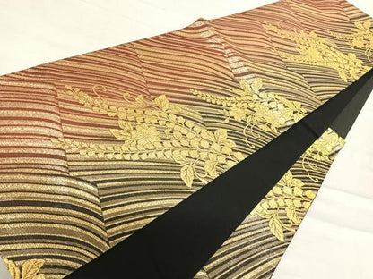 平和屋着物◎六通柄袋帯　立波花文　金糸　正絹　逸品　AABF4844yx