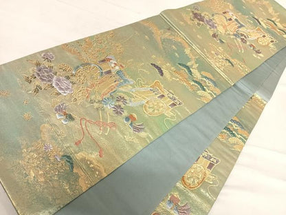 平和屋着物◎六通柄袋帯 陶漆箔 源氏車絵文 豊授 金糸 正絹 逸品 AABF4845yx