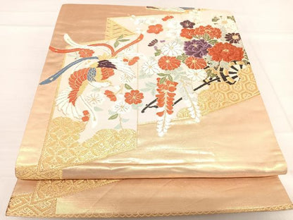 平和屋着物◎六通柄袋帯　唐織　花鳥屏風文　金銀糸　正絹　逸品　AABF4848yx