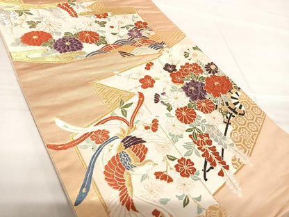 平和屋着物◎六通柄袋帯　唐織　花鳥屏風文　金銀糸　正絹　逸品　AABF4848yx