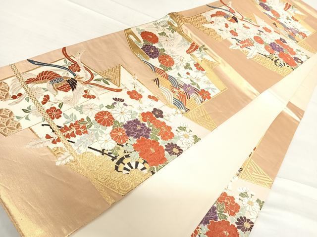 平和屋着物◎六通柄袋帯　唐織　花鳥屏風文　金銀糸　正絹　逸品　AABF4848yx