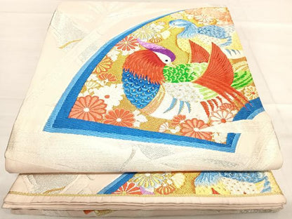 平和屋着物◎六通柄袋帯　唐織　地紙花鳥文　金銀糸　正絹　逸品　AABF4853yx