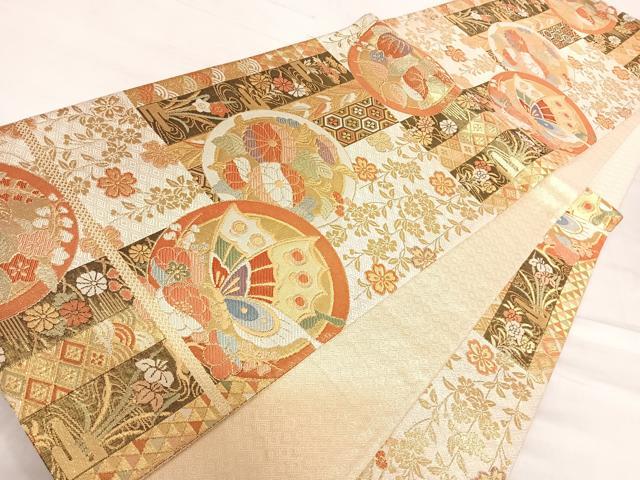 平和屋着物◎佐賀錦 六通柄袋帯 花蝶丸文 金糸 正絹 逸品 AABF4862yx