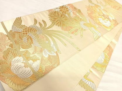 平和屋着物◎六通柄袋帯 唐織 鳳凰花文 金銀糸 三越扱い 正絹 逸品 AABF4864yx