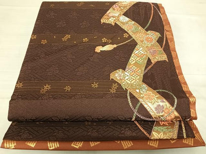 平和屋着物◎六通柄袋帯　唐織　花蝶文　金糸　正絹　逸品　AABF4874yx