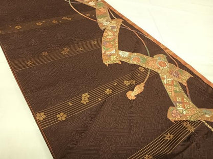 平和屋着物◎六通柄袋帯　唐織　花蝶文　金糸　正絹　逸品　AABF4874yx