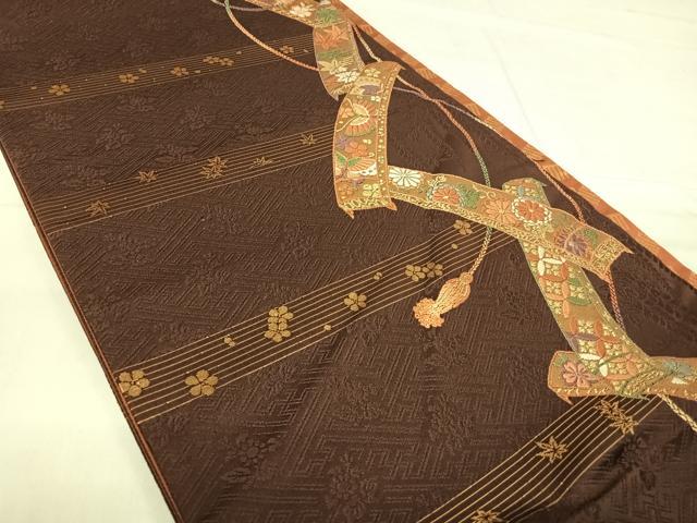 平和屋着物◎六通柄袋帯　唐織　花蝶文　金糸　正絹　逸品　AABF4874yx