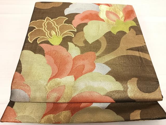 平和屋着物◎六通柄袋帯　更紗花文　金糸　正絹　逸品　AABF4876yx