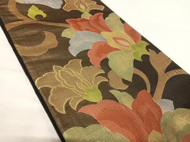 平和屋着物◎六通柄袋帯　更紗花文　金糸　正絹　逸品　AABF4876yx