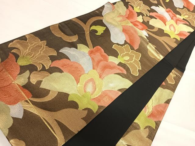平和屋着物◎六通柄袋帯　更紗花文　金糸　正絹　逸品　AABF4876yx
