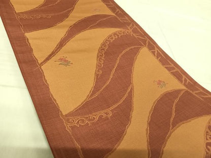 平和屋着物◎六通柄袋帯 遠山草花文 正絹 逸品 AABF4877yx