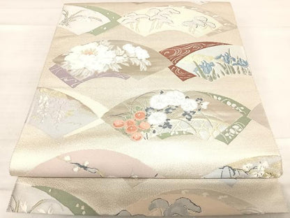 平和屋着物◎六通柄袋帯　唐織　琳派扇面散　金銀糸　正絹　逸品　AABF4879yx