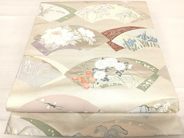 平和屋着物◎六通柄袋帯　唐織　琳派扇面散　金銀糸　正絹　逸品　AABF4879yx