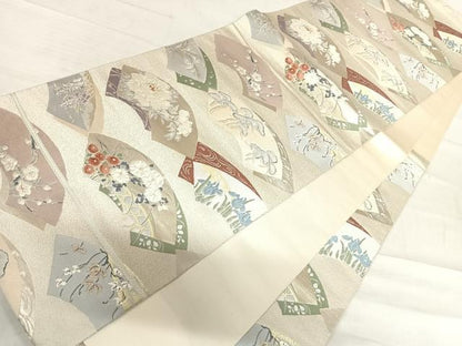 平和屋着物◎六通柄袋帯　唐織　琳派扇面散　金銀糸　正絹　逸品　AABF4879yx