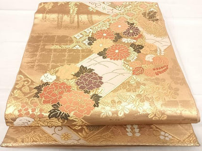 平和屋着物◎六通柄袋帯　唐織　花唐草文　金糸　正絹　逸品　AABF4880yx