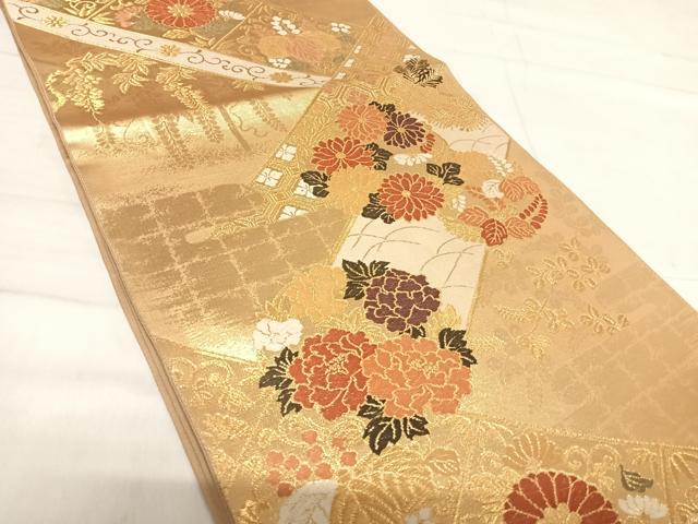 平和屋着物◎六通柄袋帯　唐織　花唐草文　金糸　正絹　逸品　AABF4880yx