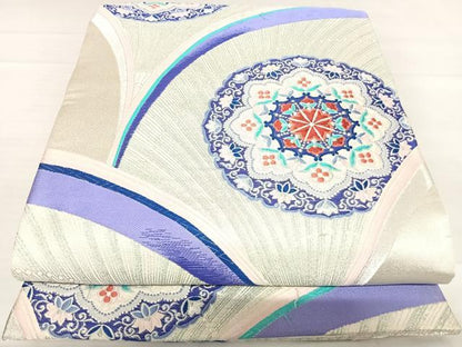 平和屋着物◎六通柄袋帯　唐織　オリエント更紗華文　銀糸　正絹　逸品　AABF4881yx