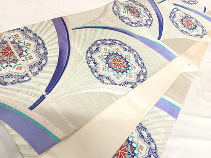 平和屋着物◎六通柄袋帯　唐織　オリエント更紗華文　銀糸　正絹　逸品　AABF4881yx