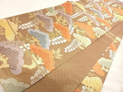 平和屋着物◎佐賀錦　六通柄袋帯　唐織　能衣松藤文様　金銀糸　正絹　逸品　AABF4882yx