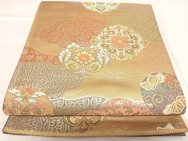平和屋着物◎六通柄袋帯　唐織　唐衣裳　雲取り花丸文　金糸　正絹　逸品　AABF4886yx