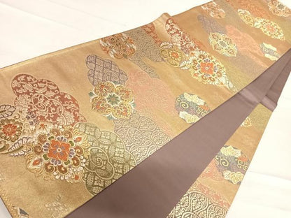 平和屋着物◎六通柄袋帯　唐織　唐衣裳　雲取り花丸文　金糸　正絹　逸品　AABF4886yx