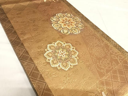平和屋着物◎六通柄袋帯 花鳥丸文 金糸 正絹 逸品 AABF4887yx