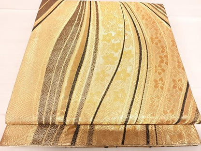 平和屋着物◎全通柄袋帯 流線花文 金糸 正絹 逸品 AABF4888yx