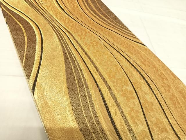 平和屋着物◎全通柄袋帯 流線花文 金糸 正絹 逸品 AABF4888yx