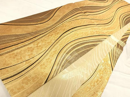 平和屋着物◎全通柄袋帯 流線花文 金糸 正絹 逸品 AABF4888yx