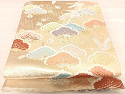 平和屋着物◎六通柄袋帯　祝宴　飛鶴浜松文　金銀糸　正絹　逸品　AABF4891yx