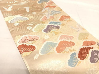 平和屋着物◎六通柄袋帯　祝宴　飛鶴浜松文　金銀糸　正絹　逸品　AABF4891yx