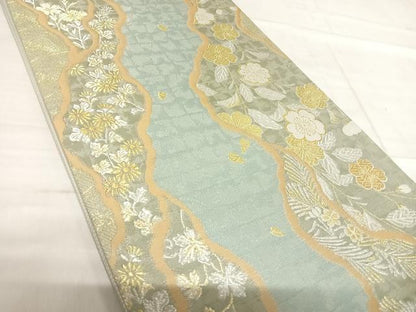 平和屋着物◎六通柄袋帯　唐織　枝垂れ花文　金銀糸　正絹　逸品　AABF4892yx