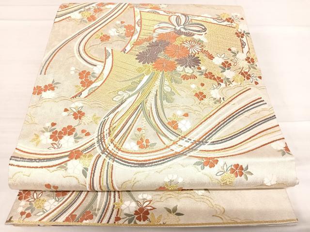 平和屋着物◎六通柄袋帯　唐織　几帳小花文　金糸　正絹　逸品　AABF4901yx