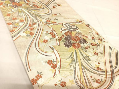 平和屋着物◎六通柄袋帯　唐織　几帳小花文　金糸　正絹　逸品　AABF4901yx