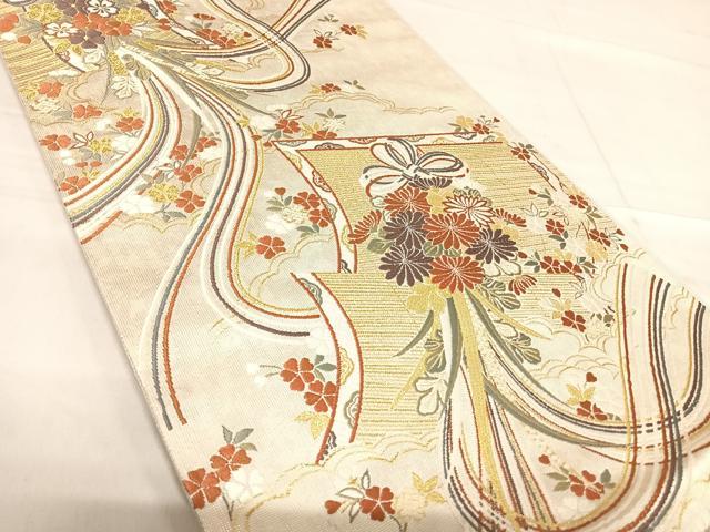 平和屋着物◎六通柄袋帯　唐織　几帳小花文　金糸　正絹　逸品　AABF4901yx