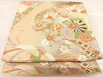 平和屋着物◎佐賀錦　六通柄袋帯　鳳凰花文　金糸　正絹　逸品　AABF4903yx