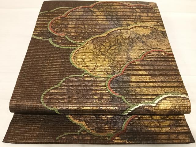 平和屋着物◎六通柄袋帯 雲重ね文 正絹 逸品 AABF4905yx