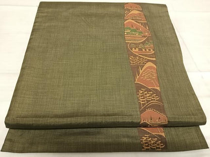平和屋着物◎六通柄袋帯 風景文 正絹 逸品 AABF4906yx