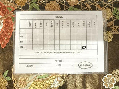 平和屋着物◎六通柄袋帯 唐織 雪輪花蝶文 黒地 金糸 正絹 逸品 AABF4908yx