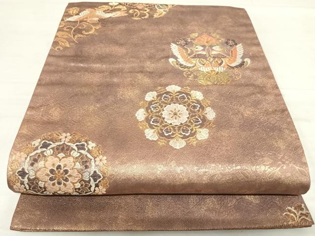 平和屋着物◎六通柄袋帯　双鳥花丸文　金糸　正絹　逸品　AABF4911yx