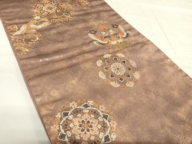 平和屋着物◎六通柄袋帯　双鳥花丸文　金糸　正絹　逸品　AABF4911yx