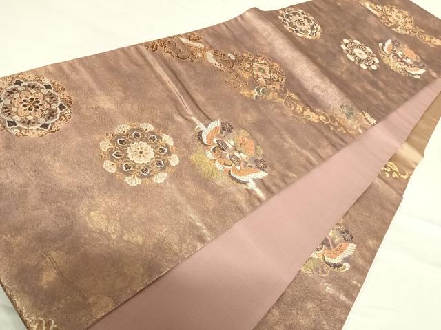 平和屋着物◎六通柄袋帯　双鳥花丸文　金糸　正絹　逸品　AABF4911yx