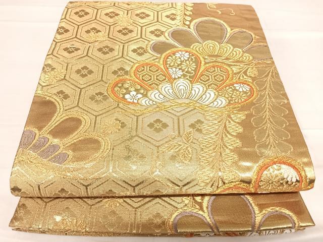平和屋着物◎六通柄袋帯 唐織 笠松文 金糸 正絹 逸品 AABF4918yx