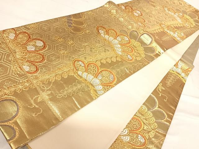 平和屋着物◎六通柄袋帯 唐織 笠松文 金糸 正絹 逸品 AABF4918yx