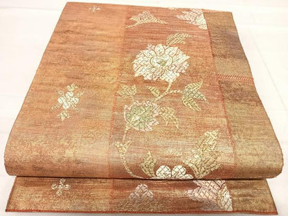 平和屋着物◎六通柄袋帯 更紗花間道 金糸 正絹 逸品 AABF4919yx