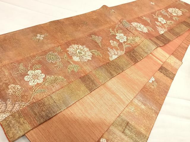 平和屋着物◎六通柄袋帯 更紗花間道 金糸 正絹 逸品 AABF4919yx