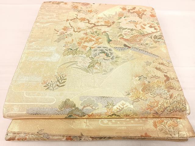 平和屋着物◎佐賀錦 六通柄袋帯 地紙花鳥文 金糸 正絹 逸品 AABF4920yx